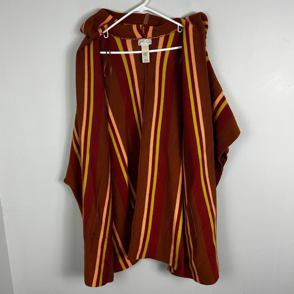 Free People All I Need Striped Poncho Bohemian Hoodie Brown Beachy Oversized XL - Picture 7 of 11